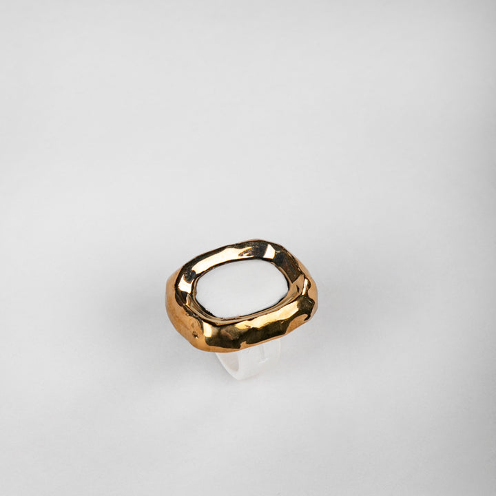 ANILLO CORTE ROCA AGATA PORCELANA #13 C/ORO 14 K