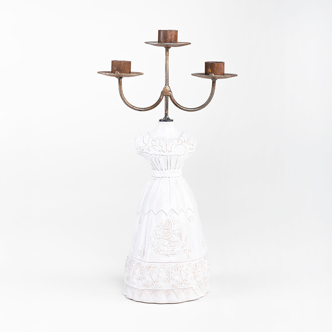 CANDELABRO VESTIDO CHINA POBLANA 37 CM AL 13 CM AN