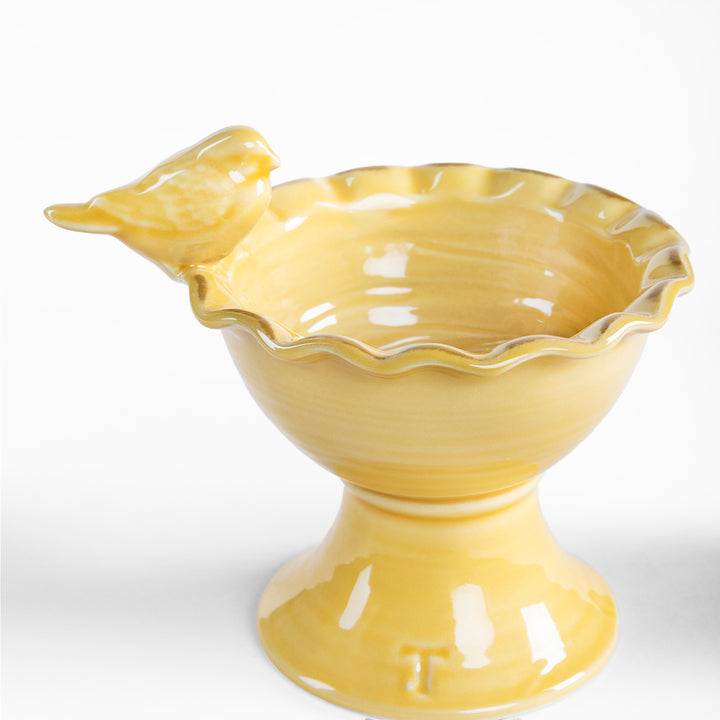 BOWL WITH PEDESTAL ENDIVE WITH BIRD 12.5CM H 18CM L 15CM W