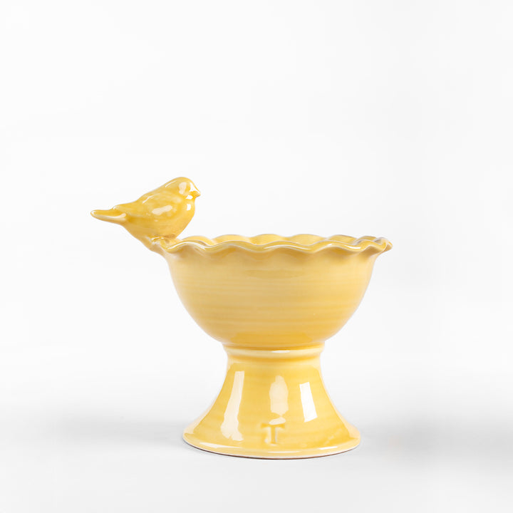 BOWL WITH PEDESTAL ENDIVE WITH BIRD 12.5CM H 18CM L 15CM W