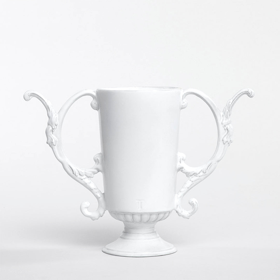 ROCOCO VASE WITH HANDLES 23CM H 35CM L 12CM W - WHITE GLASS HIGH