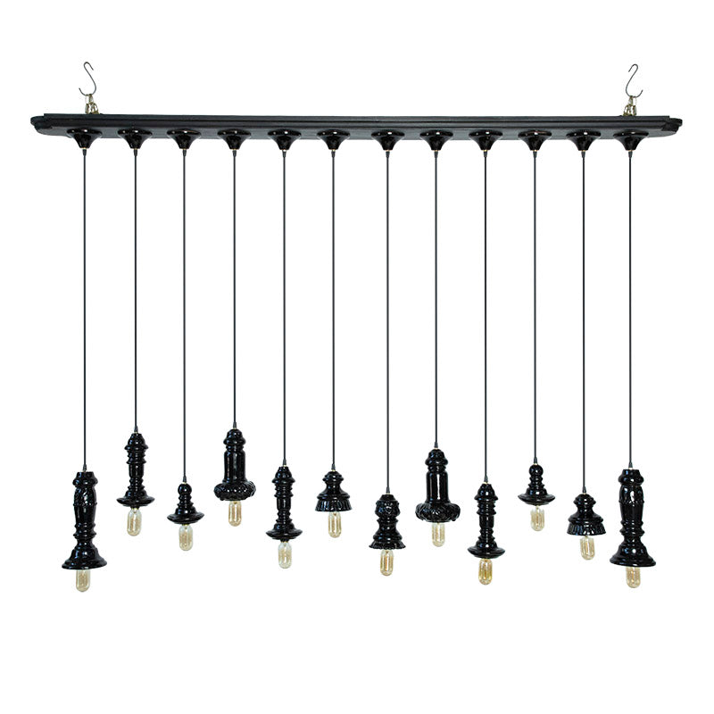 LAMPARA 12 LUCES TORNO CON BASE MADERA 140CM AL 210CM L 22CM AN | Trinitate